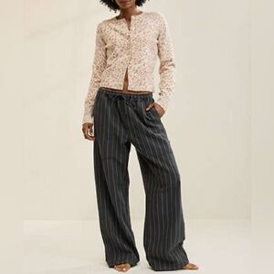 aerie Black Pinstripe Wide-Leg Lounge Pants
